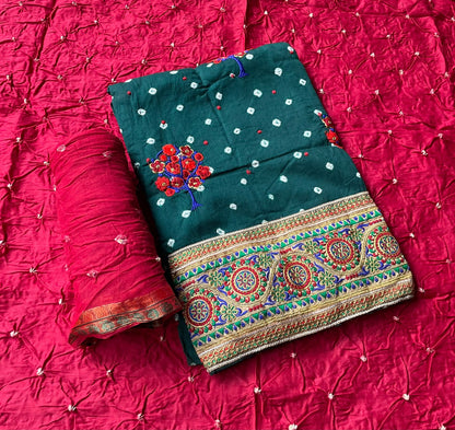 Embroidered Cotton Bandhani Dress Material