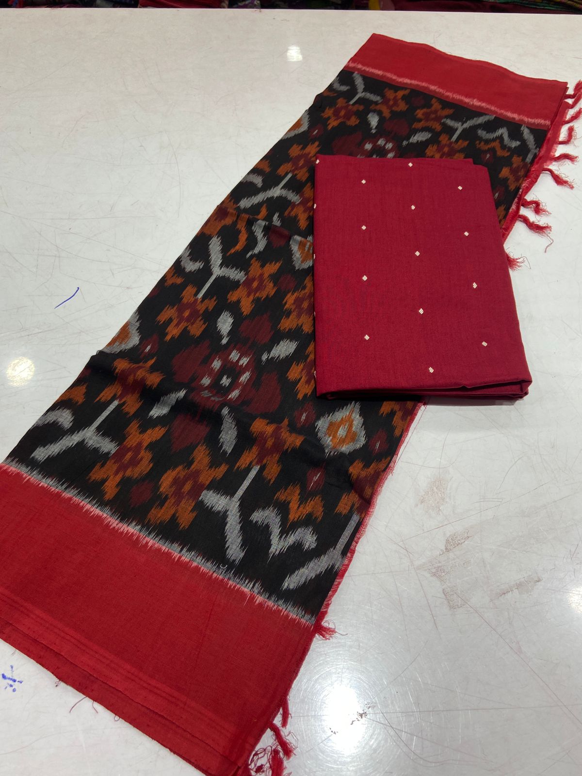 Handloom Cotton Dress Material with Ikat Cotton Dupatta&nbsp;
