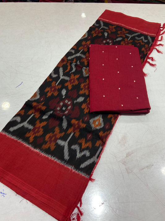 Handloom Cotton Dress Material with Ikat Cotton Dupatta&nbsp;