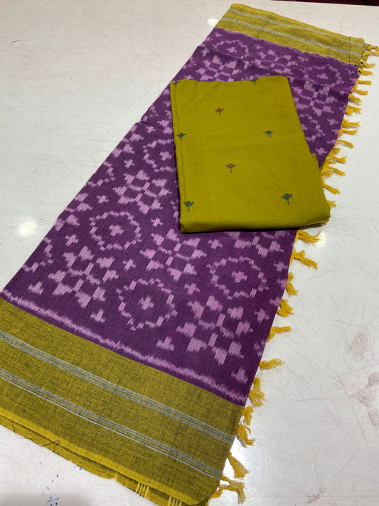 Handloom Cotton weaving booti Top with Ikat Cotton Dupatta