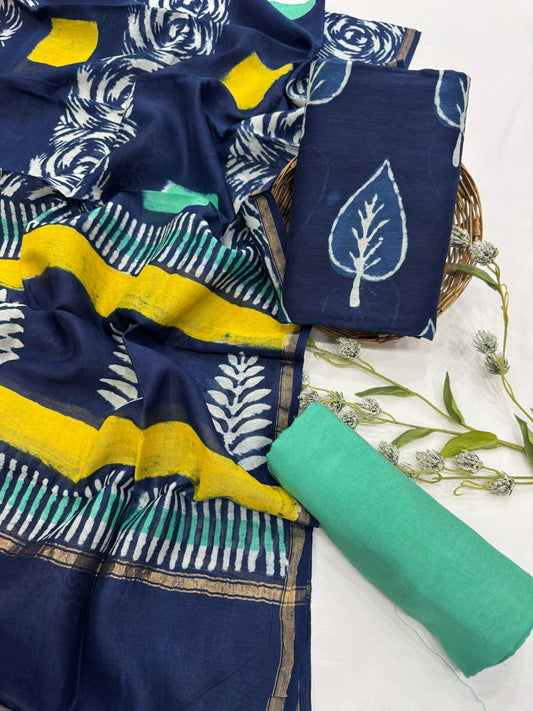 Hand BlockPrint Chanderi Silk Cotton Dress Material