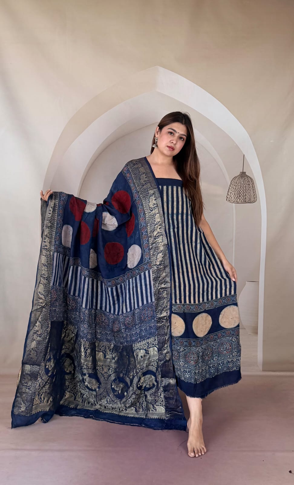 Ajrakh Dola Silk Dress Material