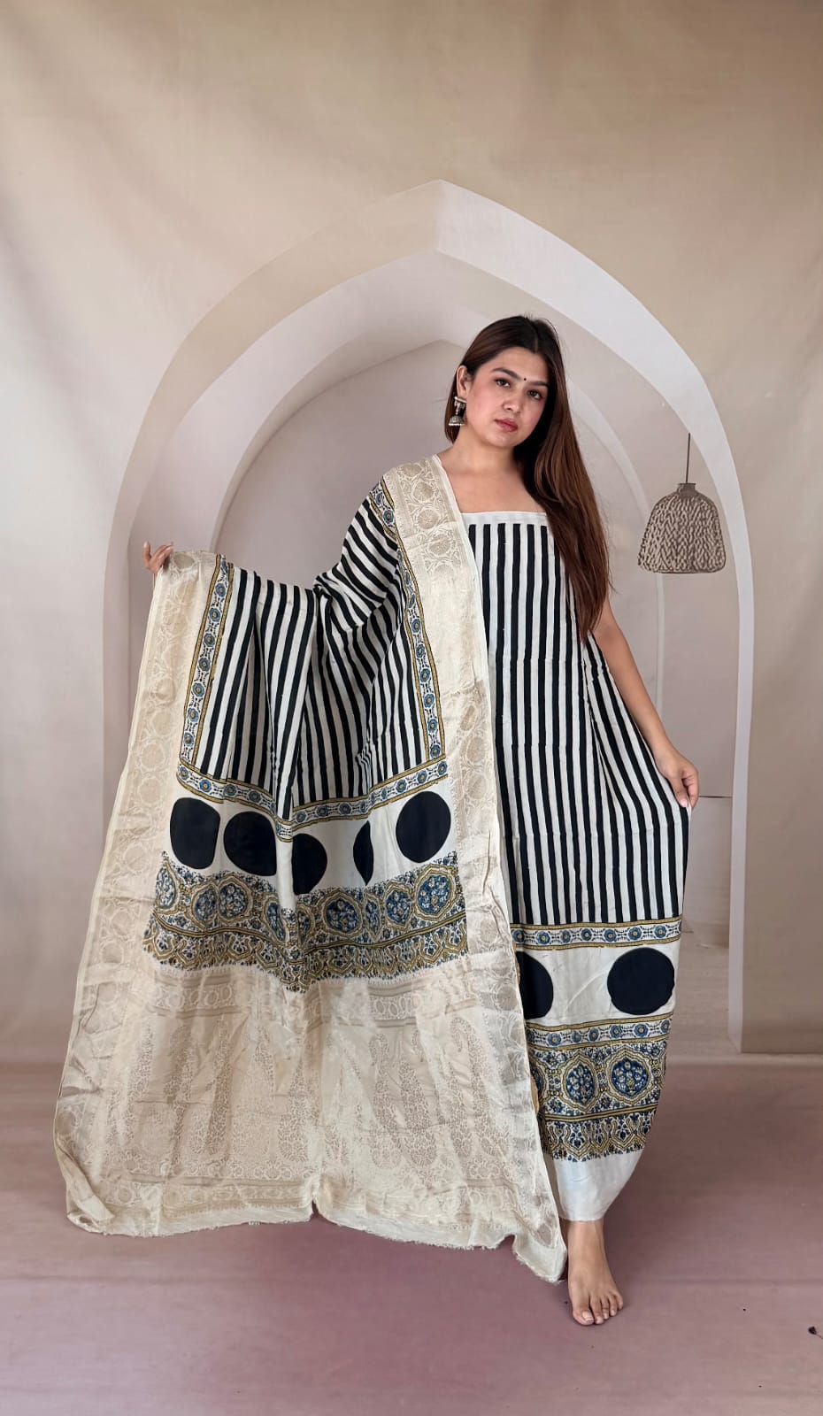 Ajrakh Dola Silk Dress Material