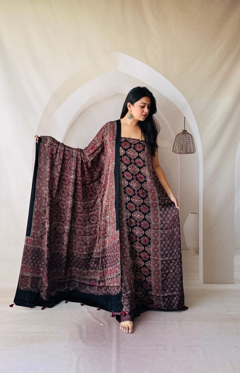 Ajrakh Modal Silk Dress Material