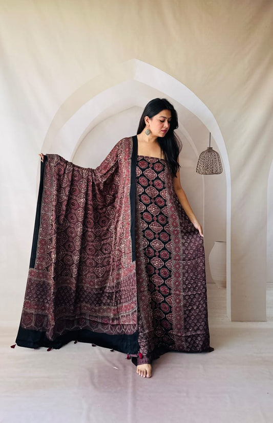 Ajrakh Modal Silk Dress Material