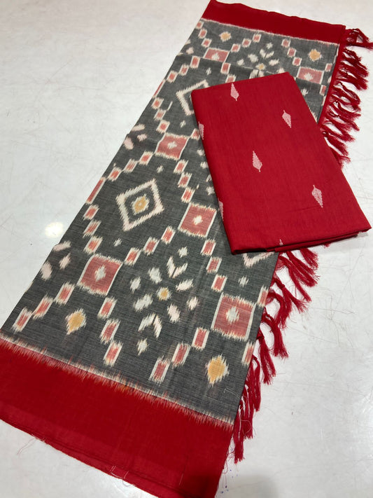 Handloom Cotton Weaving Booti Top with Ikat Cotton Dupatta