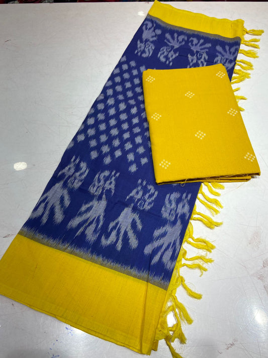 Handloom Cotton weaving booti Top with Ikat Cotton Dupatta