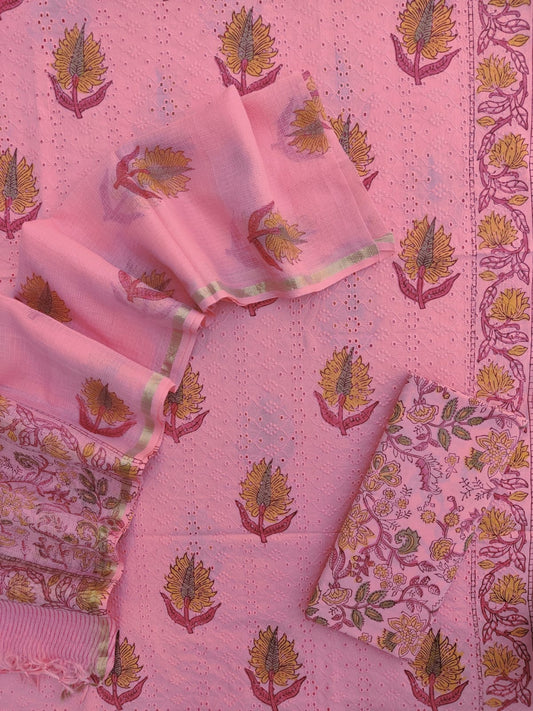 Hand BlockPrint Cotton Dress Material with Kota dupatta