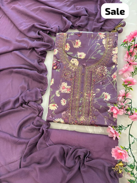 Cotton Dress Material with Chiffon Dupatta