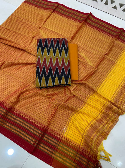 Ikat Cotton Dress Material with Narayanpet Dupatta
