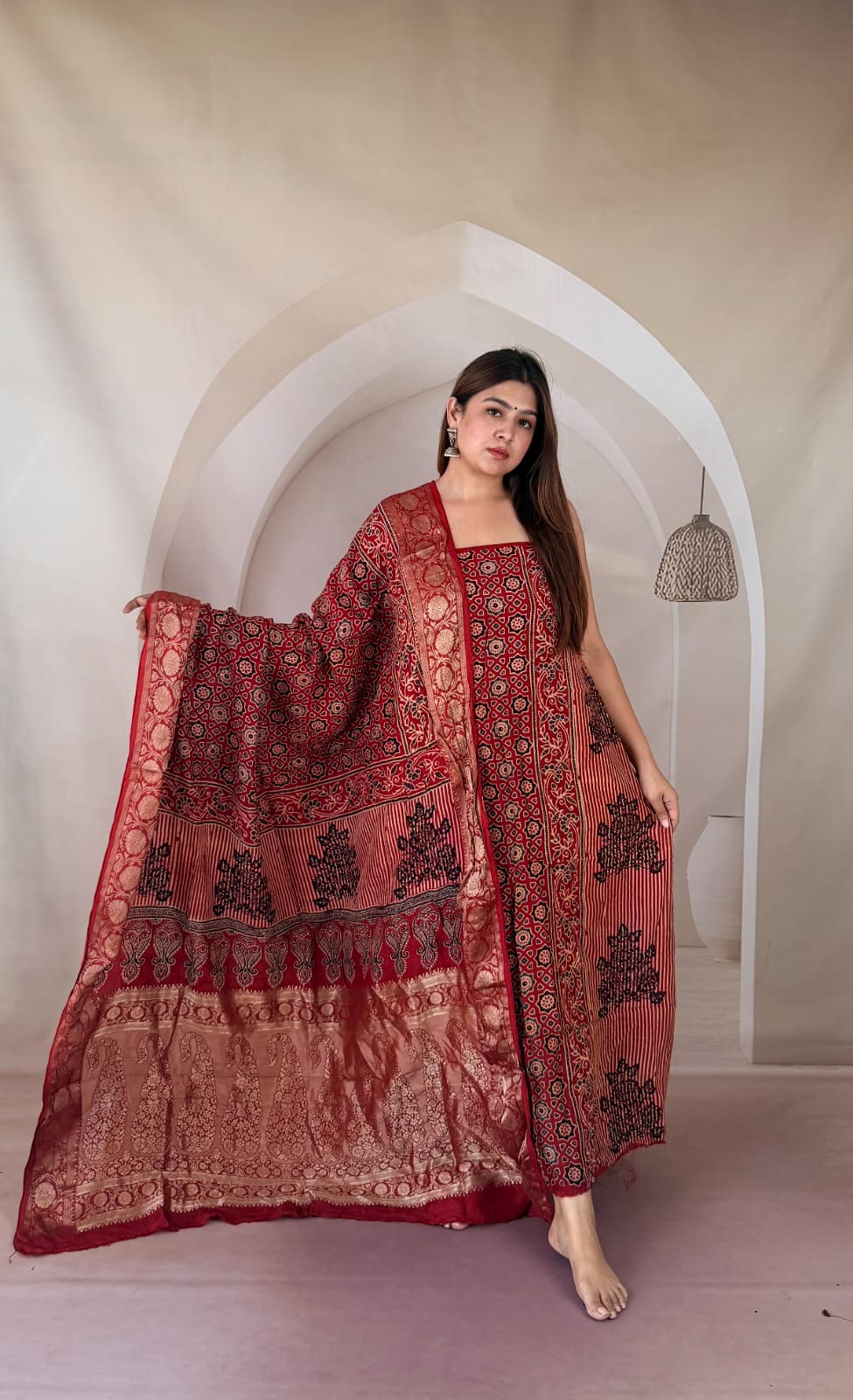 Ajrakh Dola Silk Dress Material