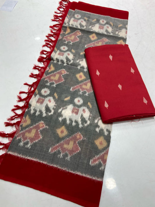Handloom Cotton Weaving Booti Top with Ikat Cotton Dupatta