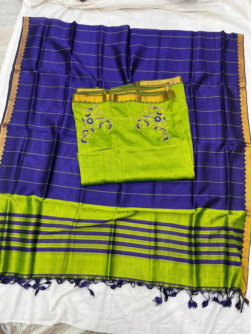 Mangalagiri Silk Dress Material with Maggam Handwork