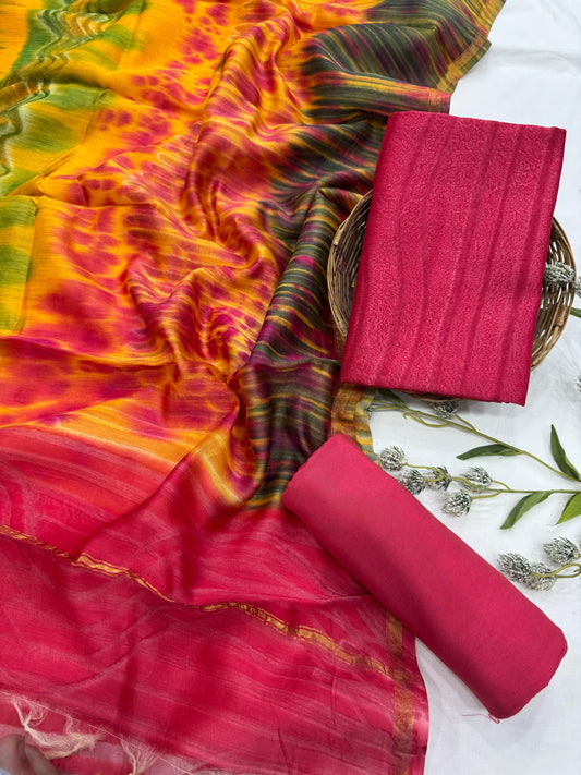 Hand BlockPrint Chanderi Silk Cotton Dress Material