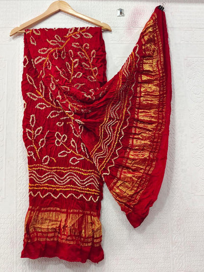 Red Pure Gajji Silk Bandhej Dupatta