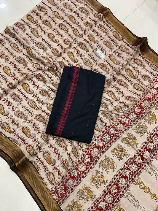 Handloom Cotton Dress Material with Kalamkari silk dupatta