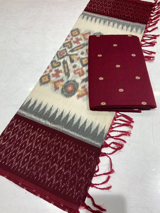 Handloom Cotton Weaving Booti Top with Ikat Cotton Dupatta
