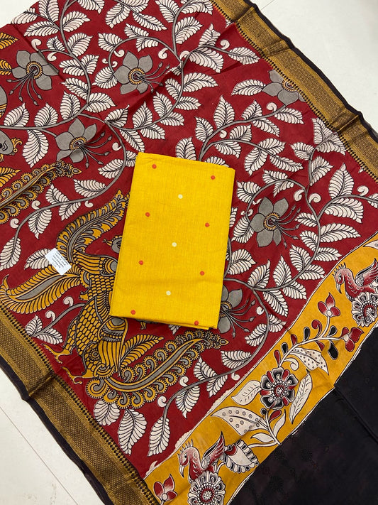 Handloom Cotton Dress Material with Kalamkari silk dupatta
