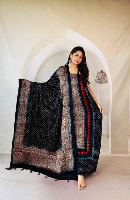 Ajrakh Modal Silk Dress Material