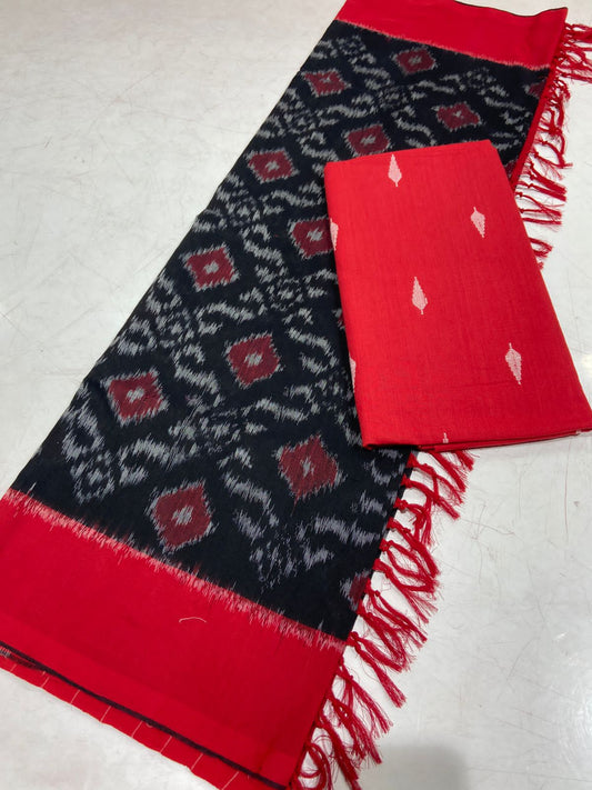 Handloom Cotton Weaving Booti Top with Ikat Cotton Dupatta