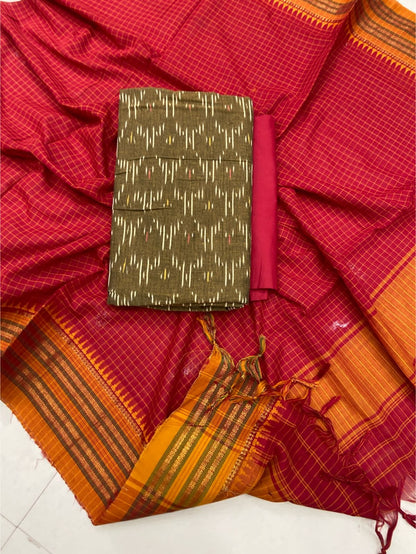 Ikat Cotton Dress Material with Narayanpet Dupatta