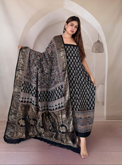 Ajrakh Dola Silk Dress Material