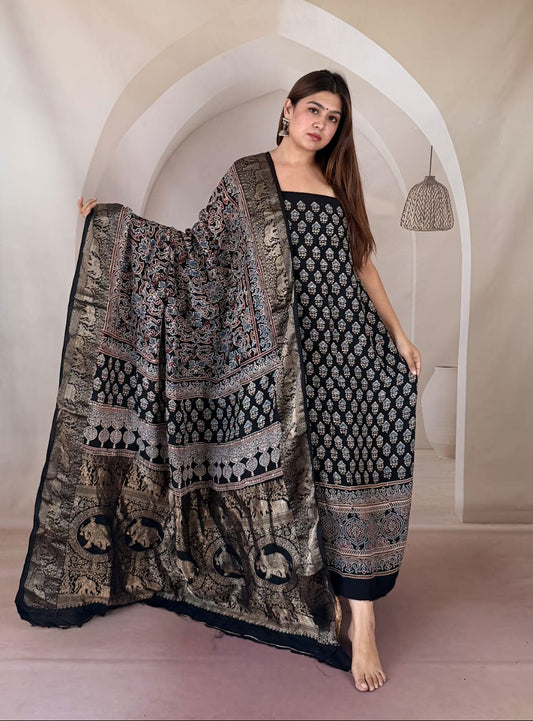 Ajrakh Dola Silk Dress Material