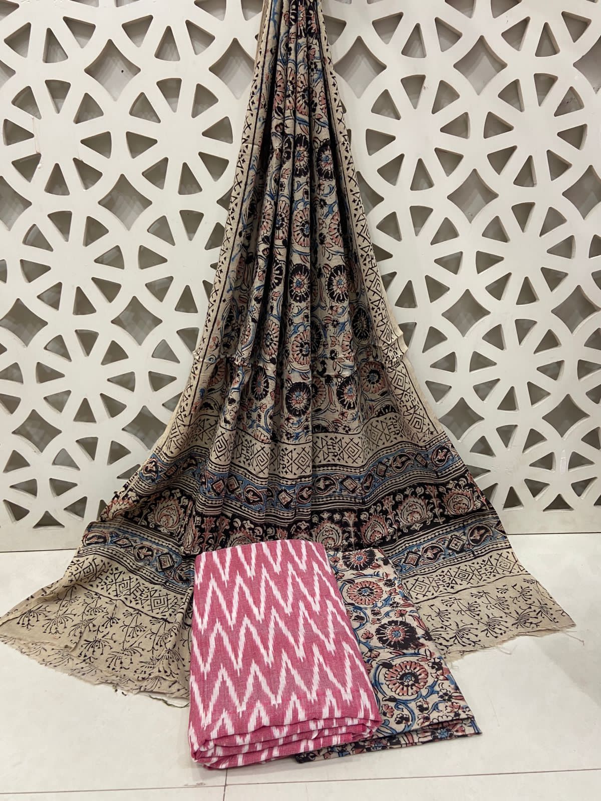 Ikat Kalamkari Cotton Dress Material