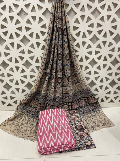 Ikat Kalamkari Cotton Dress Material