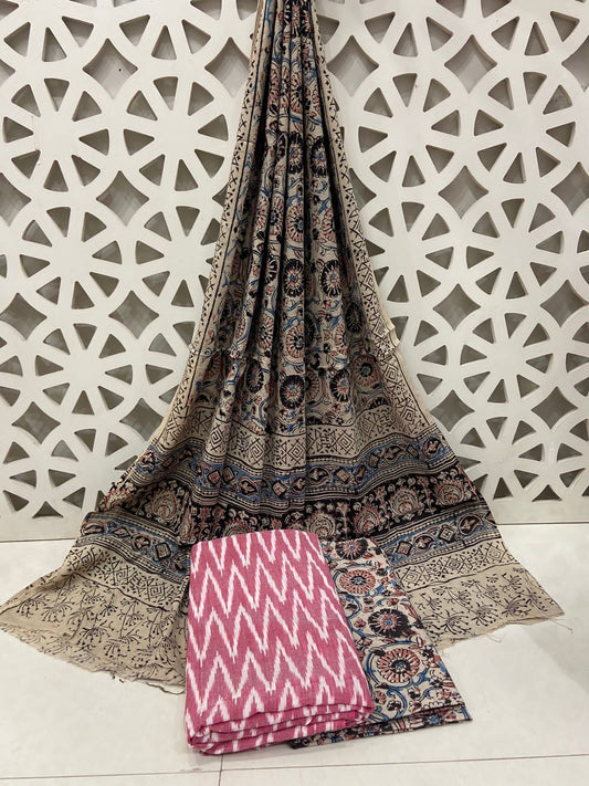 Ikat Kalamkari Cotton Dress Material