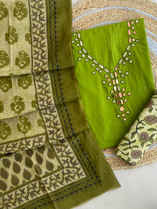Cotton Mirror Work Dress Material