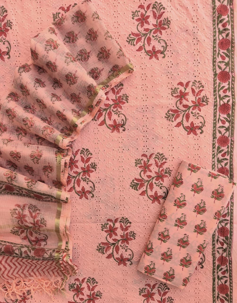 Hand BlockPrint Cotton Dress Material with Kota dupatta