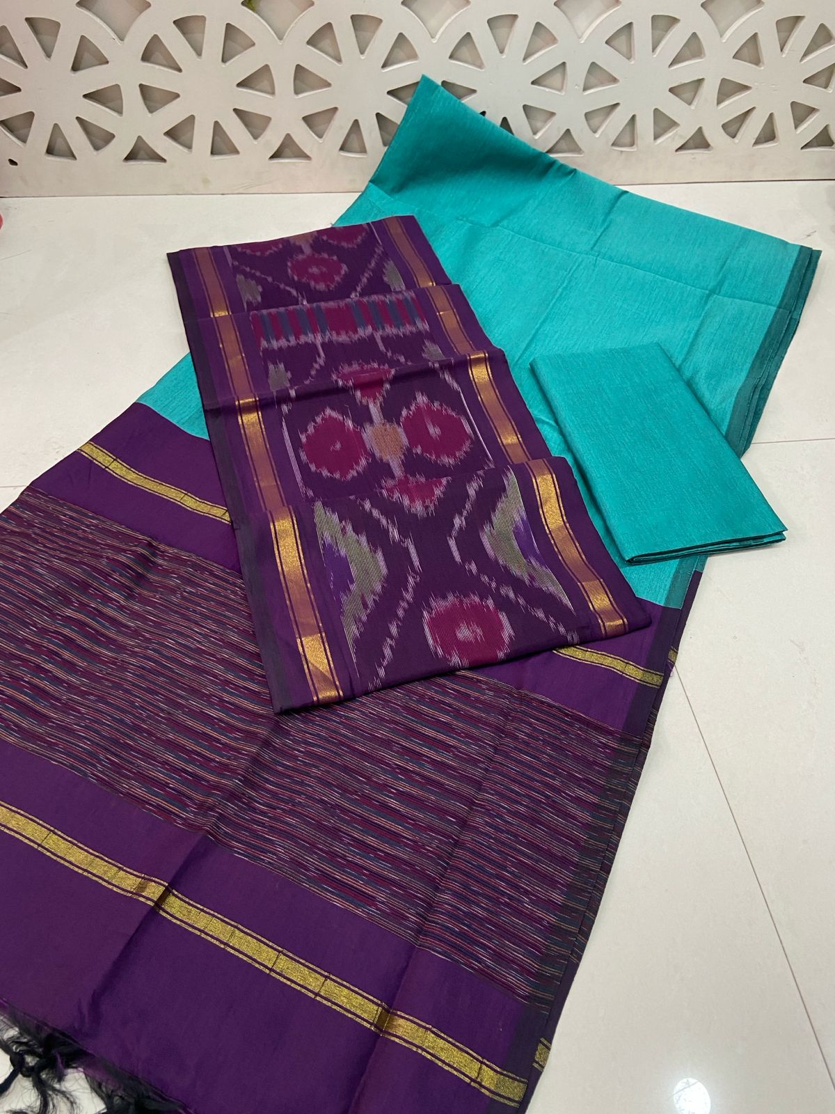 Ikat Cotton Silk Dress Material