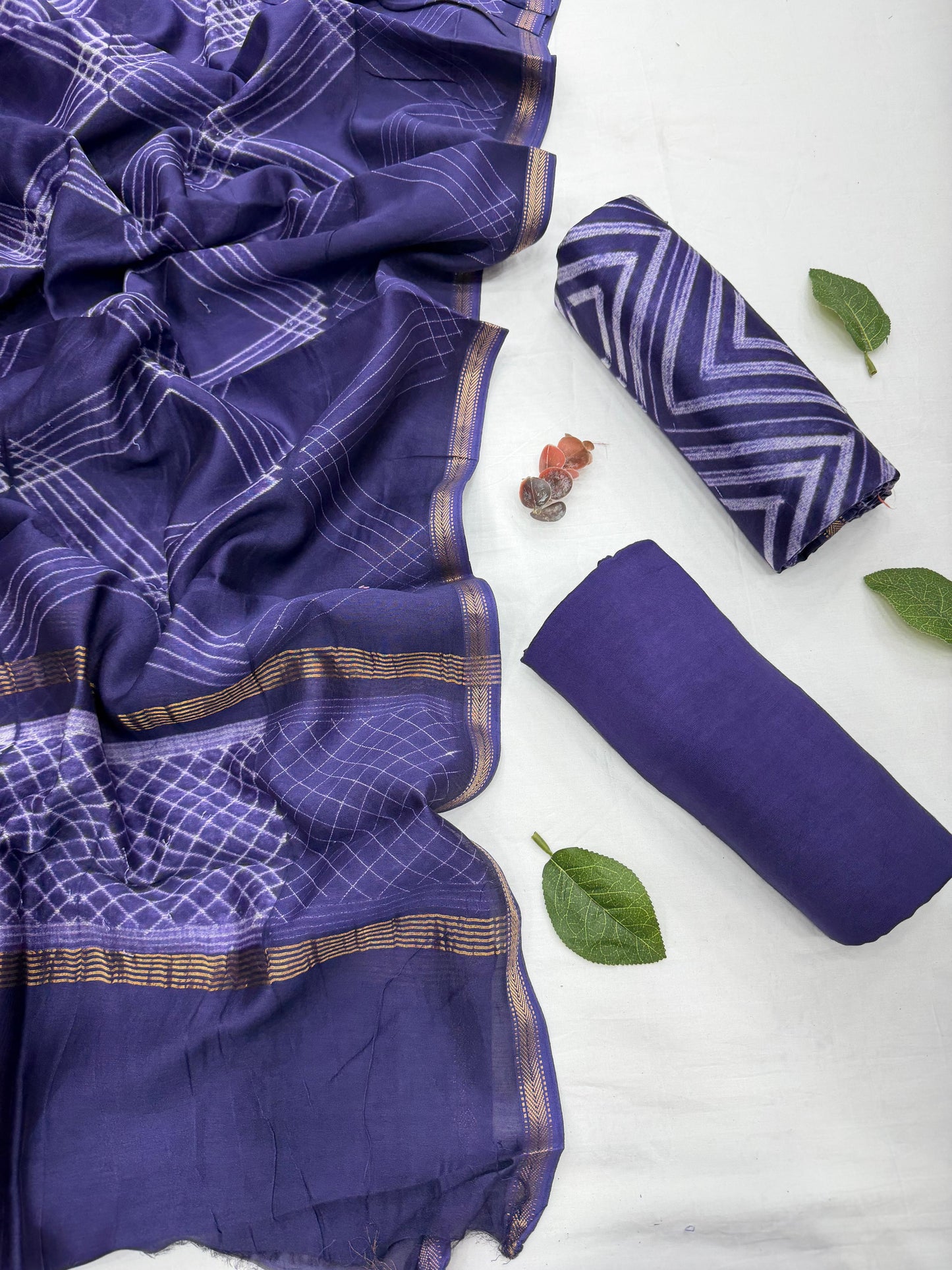 Hand Block Printed Chanderi Silk Cotton Dress Material with Shantoon Bottom