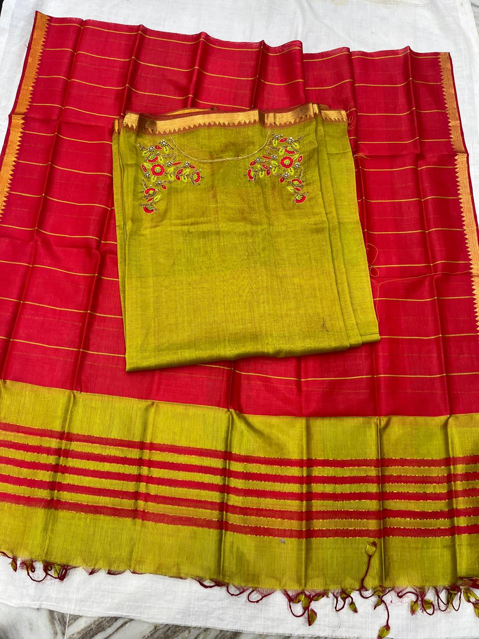 Mangalagiri Silk Dress Material with Maggam Handwork