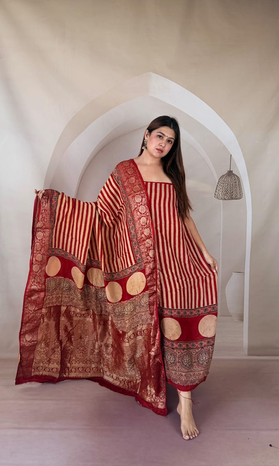 Ajrakh Dola Silk Dress Material