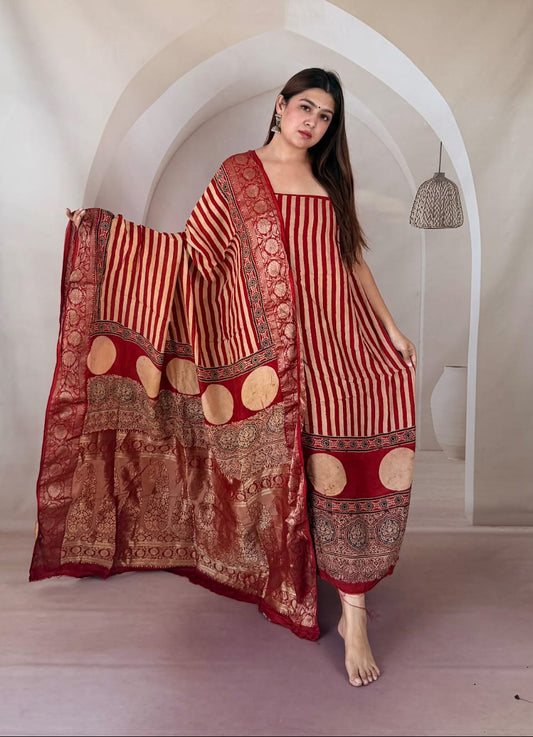 Ajrakh Dola Silk Dress Material