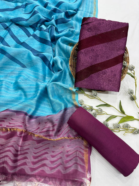 Hand BlockPrint Chanderi Silk Cotton Dress Material