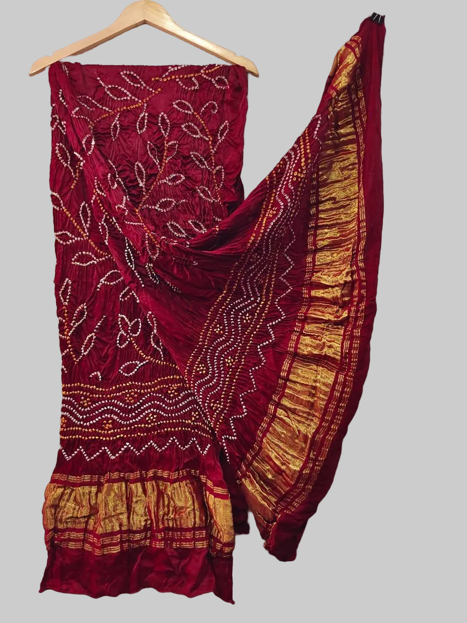 Maroon Pure Gajji Silk Bandhej Dupatta