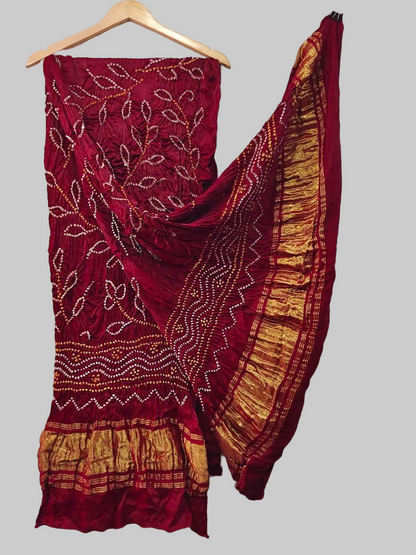 Maroon Pure Gajji Silk Bandhej Dupatta