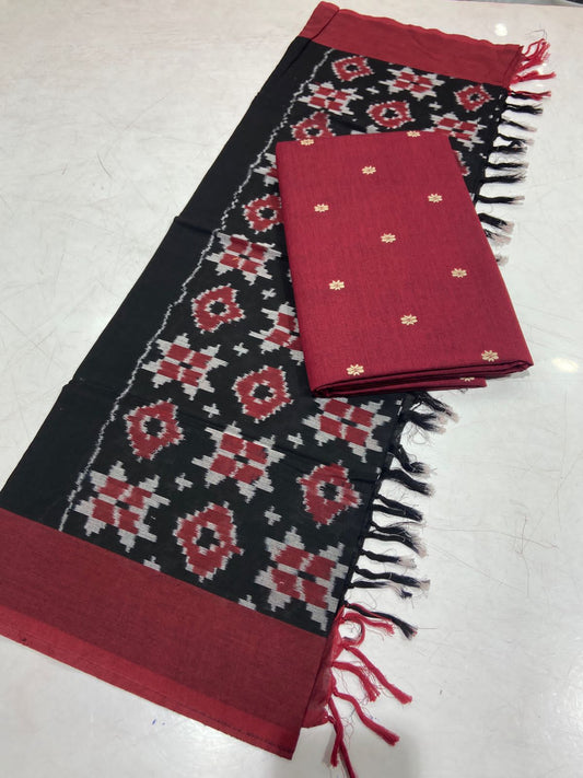 Handloom Cotton Weaving Booti Top with Ikat Cotton Dupatta