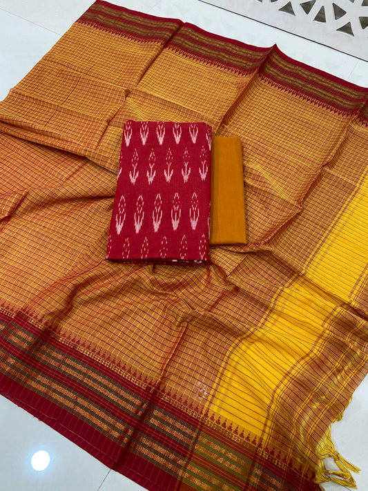 Ikat Cotton Dress Material with Narayanpet Dupatta