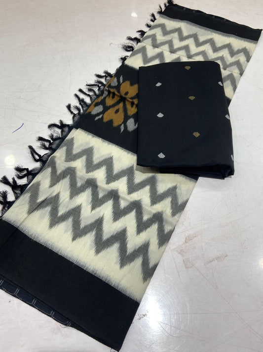 Handloom Cotton weaving booti Top with Ikat Cotton Dupatta