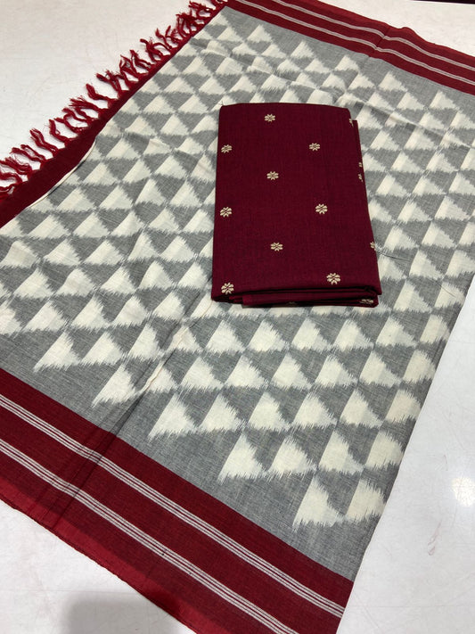 Handloom Cotton weaving booti Top with Ikat Cotton Dupatta