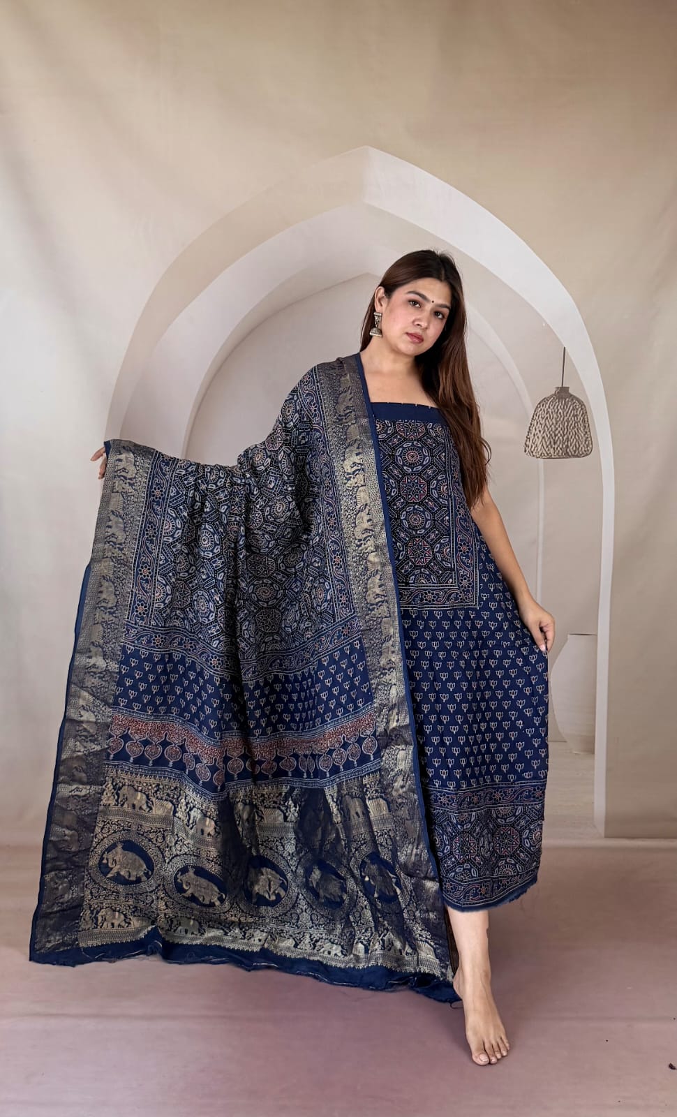 Ajrakh Dola Silk Dress Material