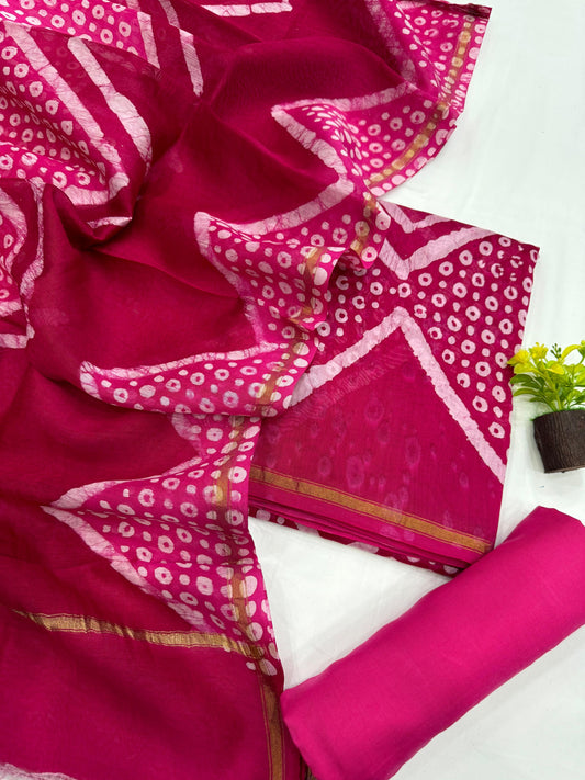 Hand Painted Chanderi Silk Cotton  Dress Material