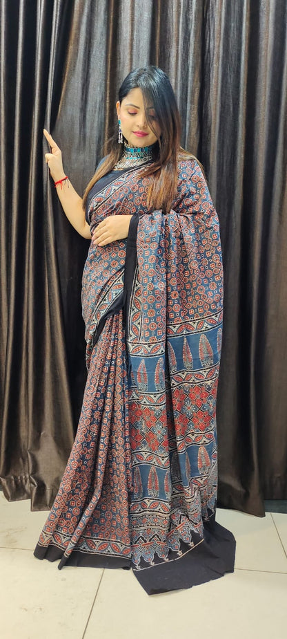 Ajrakh Cotton Saree