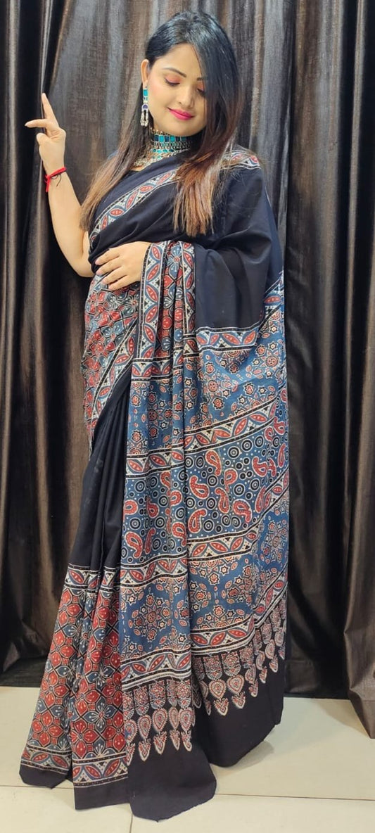 Ajrakh Cotton Saree