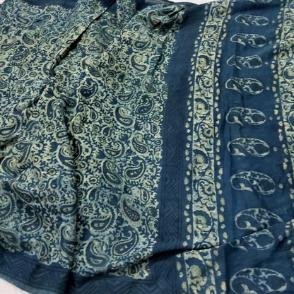 Ajrakh Hand Block Printed Cotton Saree with Blouse