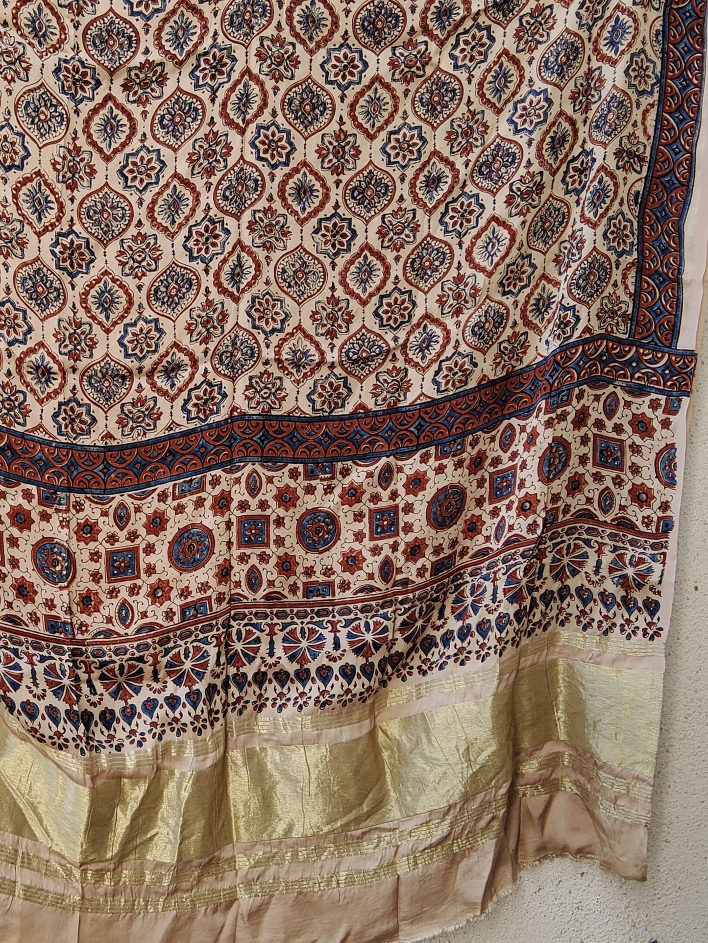 Authentic Indian Traditional Wear Ethnic AJRAKH Hand Crafted Hand Block Printed Modal Silk Dupatta from Gujarat